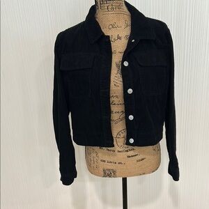 Black Cropped Light Corduroy Jacket with Structured Silhouette